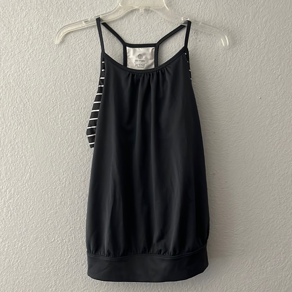 Old Navy Active Loose Fit Tank Top - M - Gray with Gray Striped Built-In Bra